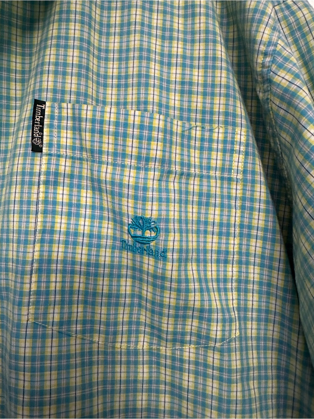 Timberland Men's Short-Sleeve Plaid Button-Up Shirt - Green, Blue & Yellow - Picture 5 of 6
